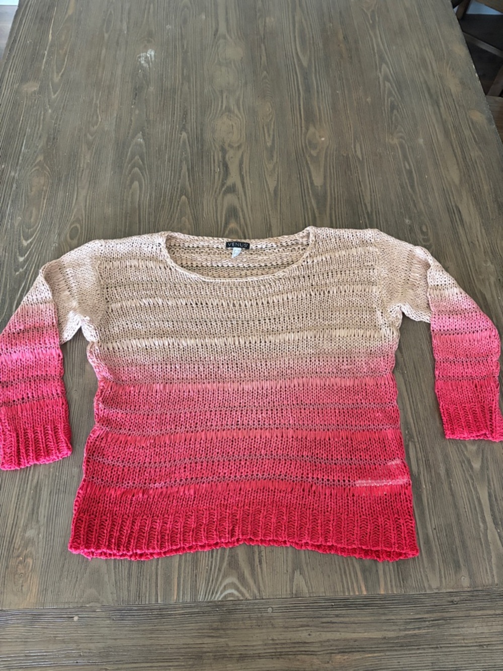 VENUS Pink to Cream Ombre Scoop Neck Knit Sweater